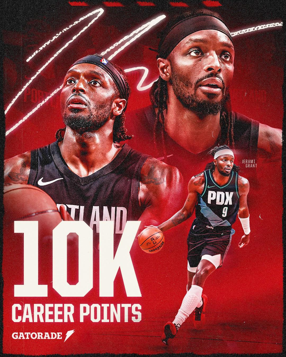 里程碑！格兰特解锁生涯10000分里程碑，开拓者队史第47位